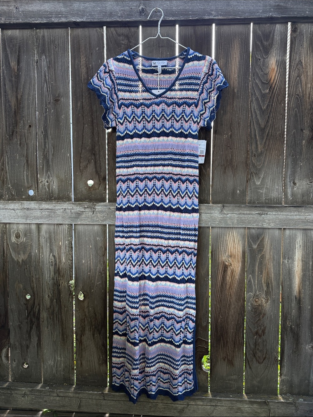 Jessica Simpson Navy, Light Blue & Pink Knit Trinity Sweater Dress